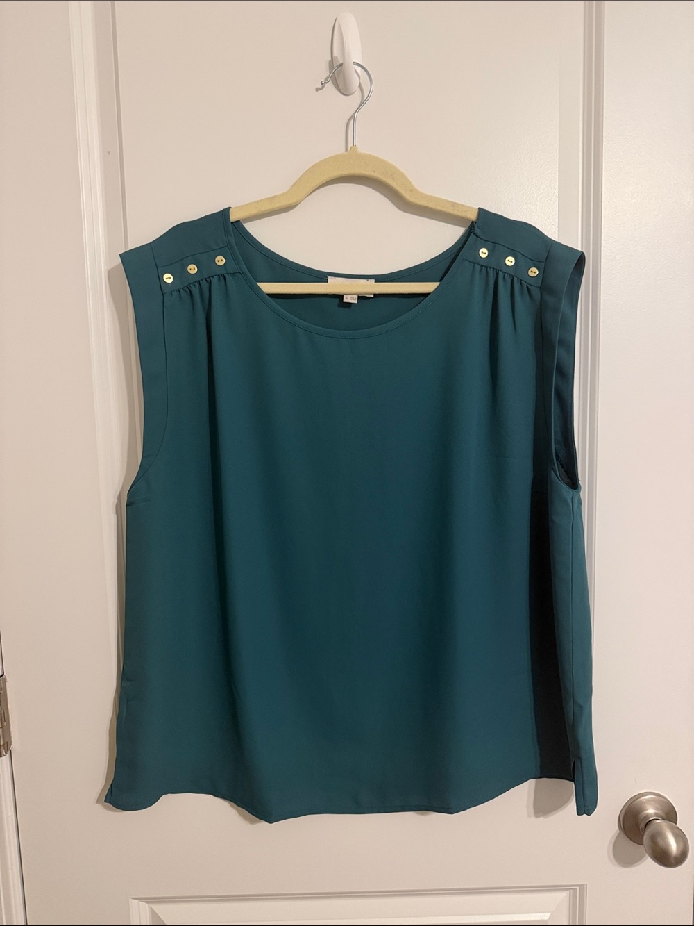 LOFT Outlet Teal Sleeveless Blouse Gold Button Work Top XL